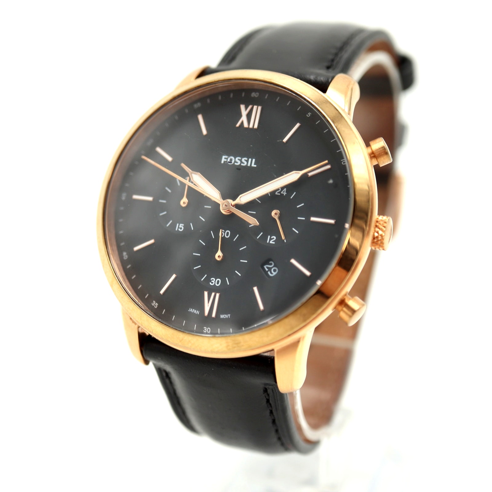 Fossil Neutra Mens 44mm Chronograph Watch Black Leather Fs5381 With New Battery